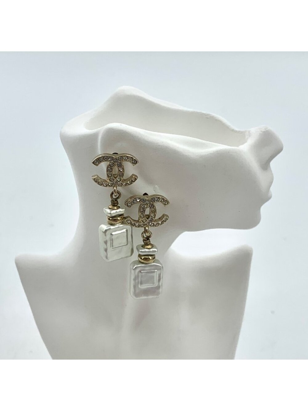 Chanel Gold Logo Perfume Bottle Stud Earrings